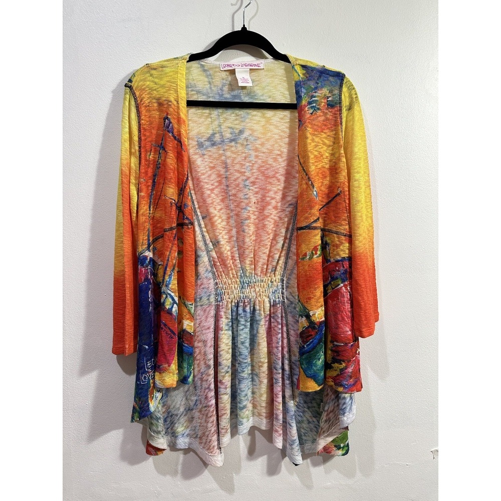 Leoma Lovegrove Colorful Art Print Open‎ Front Cardigan Top